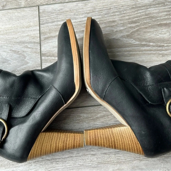 Zara Black Slouchy Leather Heeled Tall Boots Made In Spain - Picture 11 of 15